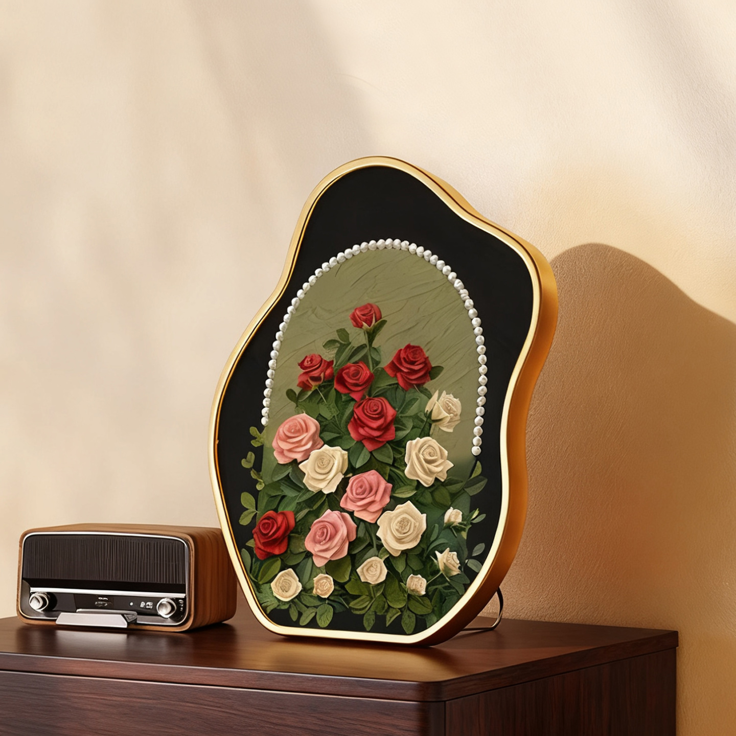 珍珠玫瑰复古小众桌面装饰画