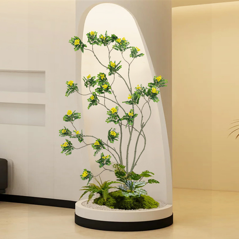 仿真绿植造景盆栽景观槐花树禅意室内橱窗装饰假树仿生植物盆景