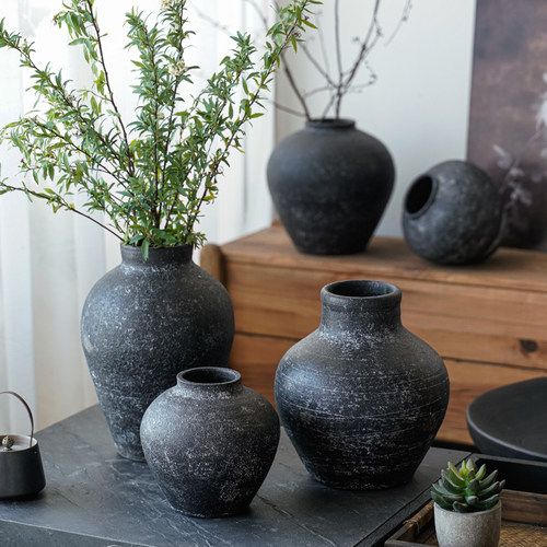 侘寂风复古花瓶粗陶民宿陶罐