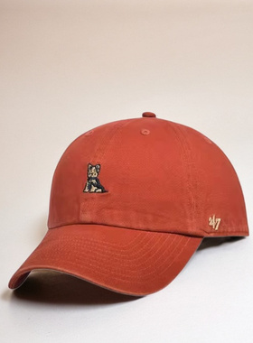 47brand帽小狗图案刺绣棒球帽女水洗橘色休闲百搭鸭舌帽男显脸小
