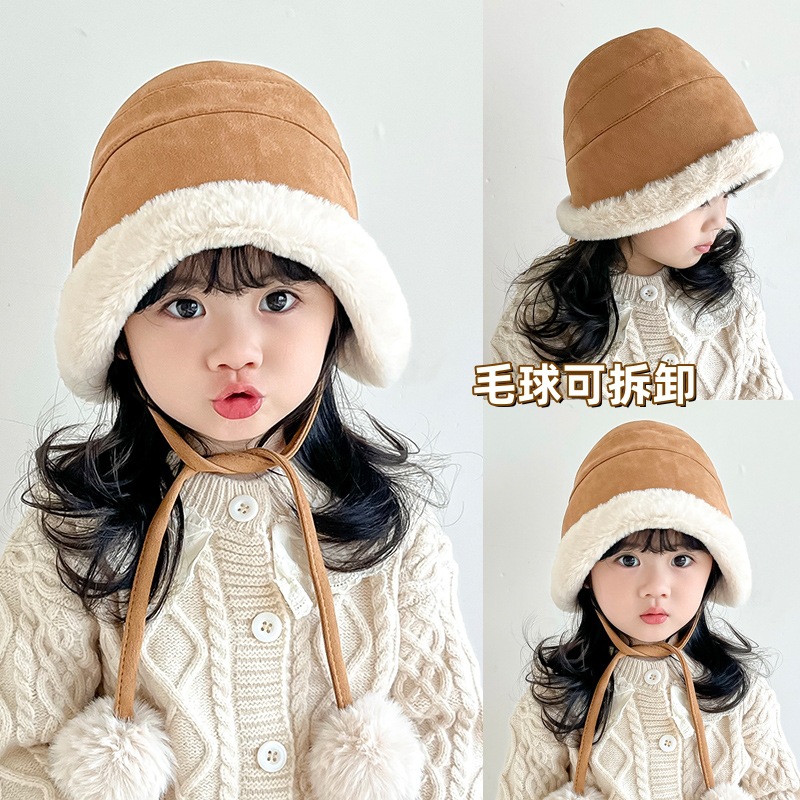 儿童帽子秋冬季韩版毛球护耳帽男女童加绒加厚宝宝冬天保暖渔夫帽