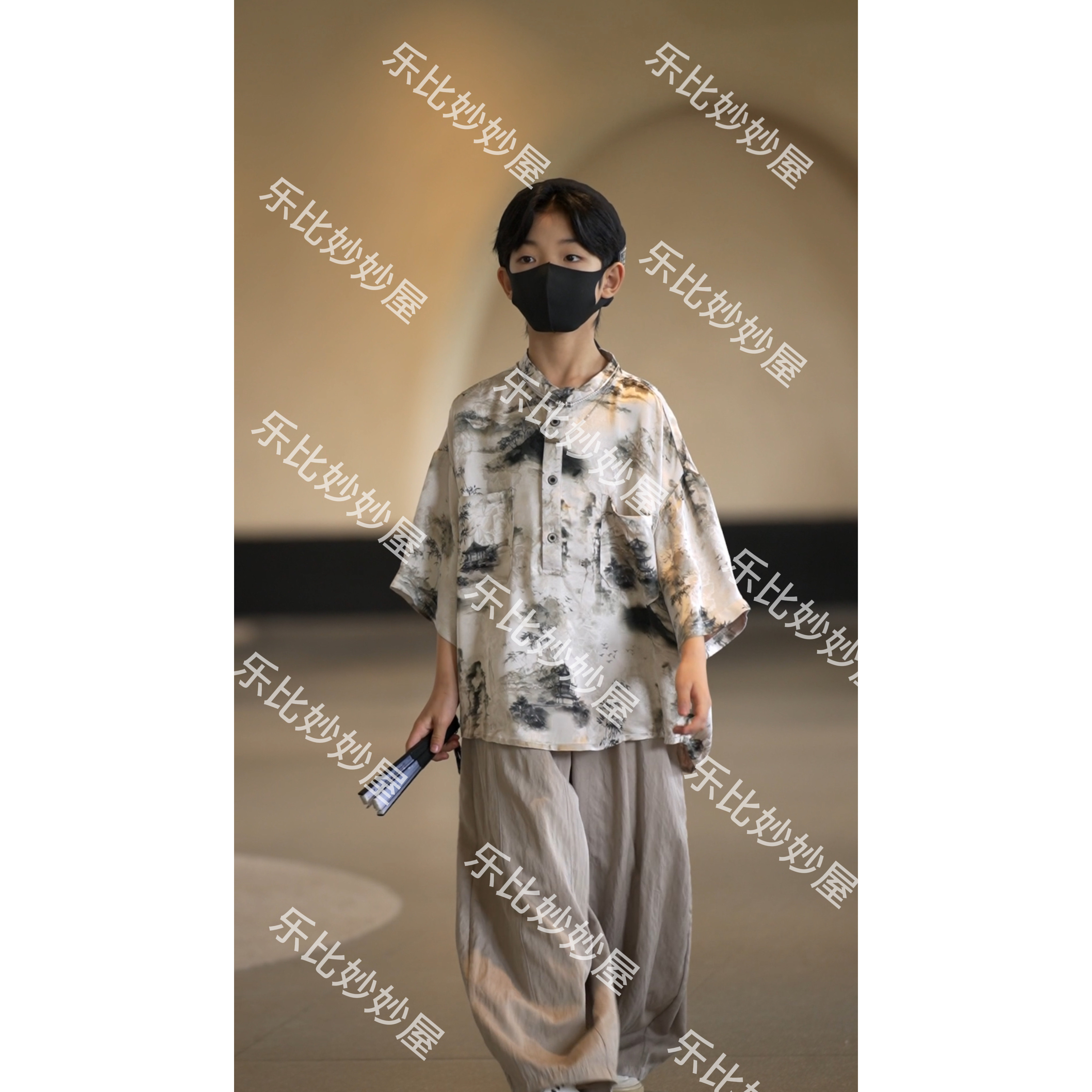 【刘刘妈】新中式水墨画款套装2026新款儿童装夏季衬衫T恤