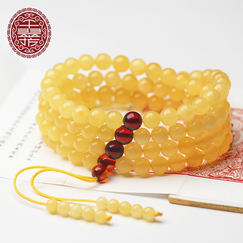 千翠坊天然蜜蜡108颗佛珠手串 【禅念】 鸡油黄念珠琥珀男女手链