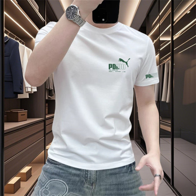 2026新款潮牌短袖男白色印花圆领修身痞帅上衣欧货新款男士短袖t