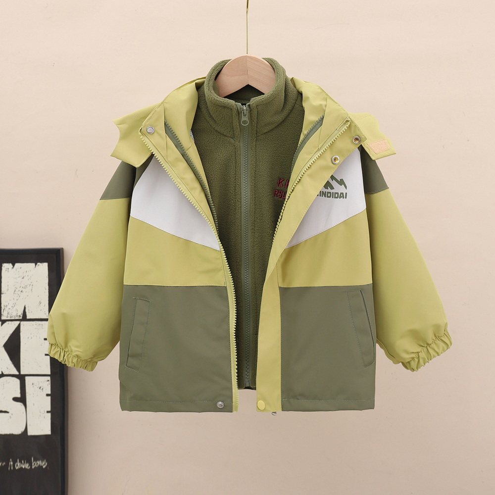 儿童装男童冲锋衣外套2023秋冬新款中小童户外两件套加绒防风韩版