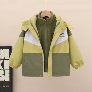 儿童外套男童冲锋衣2025秋冬新款中大童户外风衣韩版可拆卸三合一