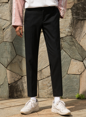 ZJ原创韩版修身九分休闲长腿西裤子黑色显瘦百搭情侣潮流男女可穿