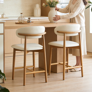 实木酒吧台高脚靠背椅子设计师岛台加高餐椅家用7655CM可定制坐高