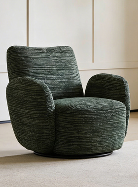 意式极简中古风绿色雪尼尔贝拉单人沙发椅可旋转客厅休闲懒人躺椅