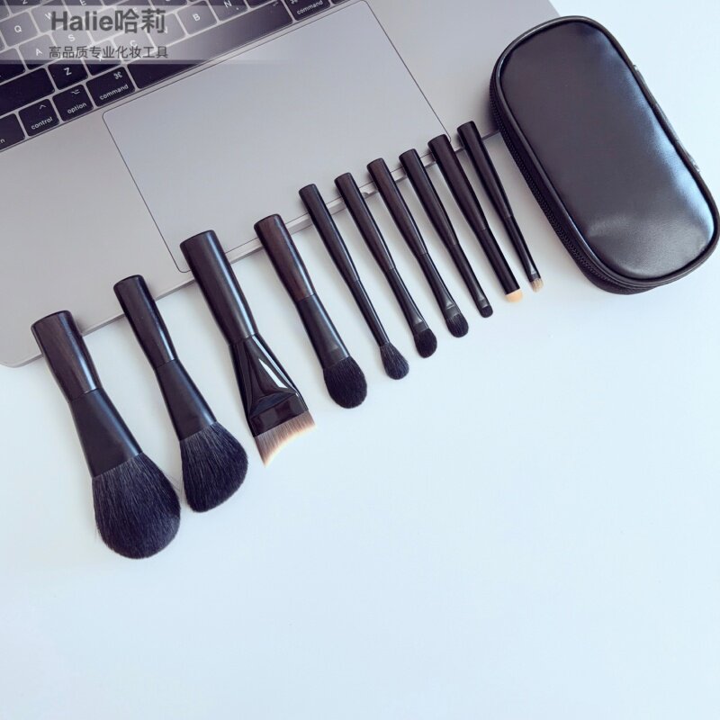 重工纯羊毛套刷短柄便携迷你化妆刷专业眼影刷腮红刷修容刷黑檀木