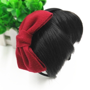 儿童假发齐刘海韩版发箍高档呢绒公主小孩舞蹈写真拍照蝴蝶结女童