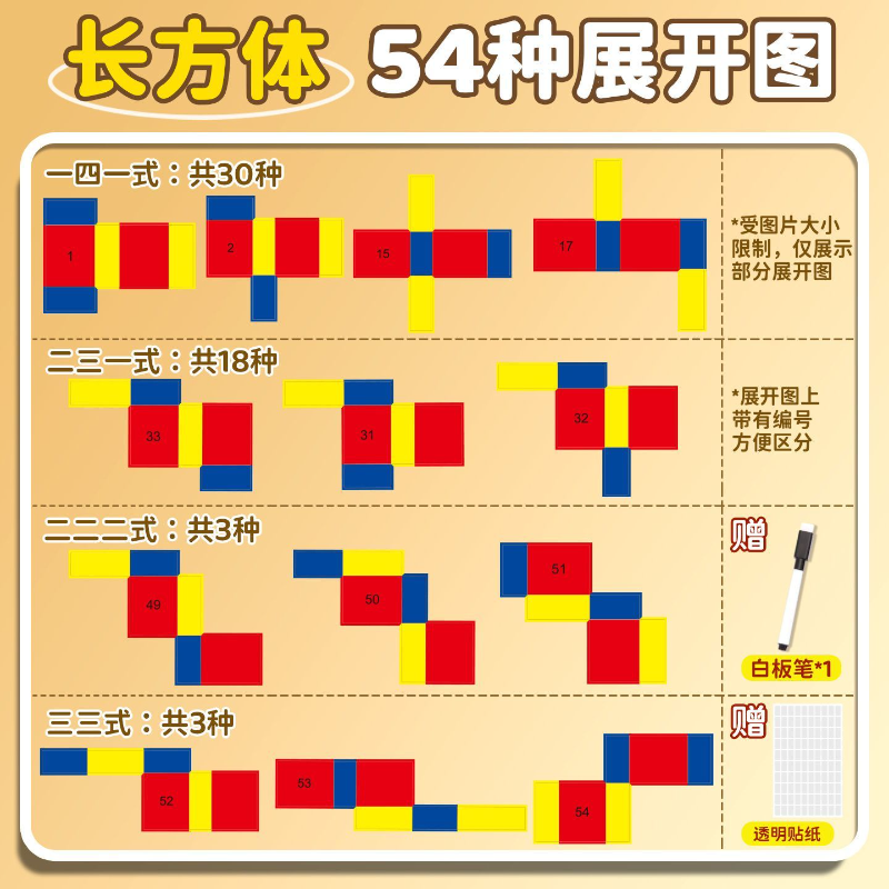 六年级长方体和正方体展开图形折叠纸小学立体几何模型数学教具