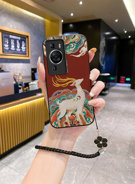 国潮2024适用华为p50pro手机壳q60新款ppro5Opro女款50网红p20派6se防摔ρ30批pto怕4G男潮牌挂绳高级感手链