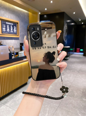 适用华为p60pro手机壳新款ppro5Opro女q50网红p20派防摔ρ30批pto怕4G男p 40pro潮牌p 60高级感小众挂绳超薄