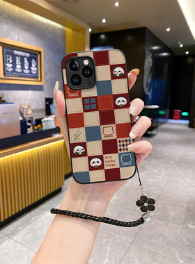 适用苹果15pro手机壳2024皮纹格子iphone12新款iphnoe十五潮牌iphine14proma软14rpo男女iphon13ihpnoe十三