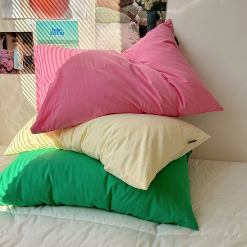 多巴胺纯色条纹枕套枕袋全棉纯棉