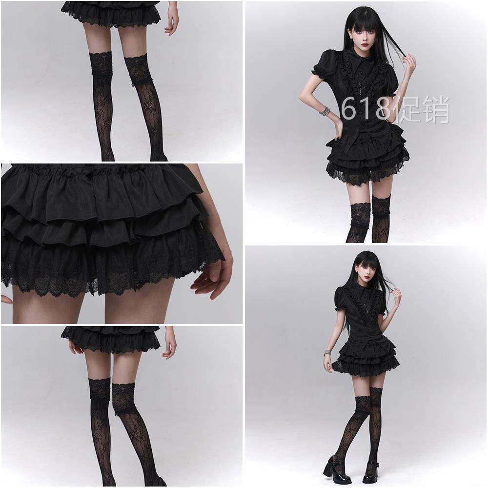 幽灵少女黑色蓬蓬半裙子层层蛋糕短裙裤古早日杂穿搭轻亚文化辣妹