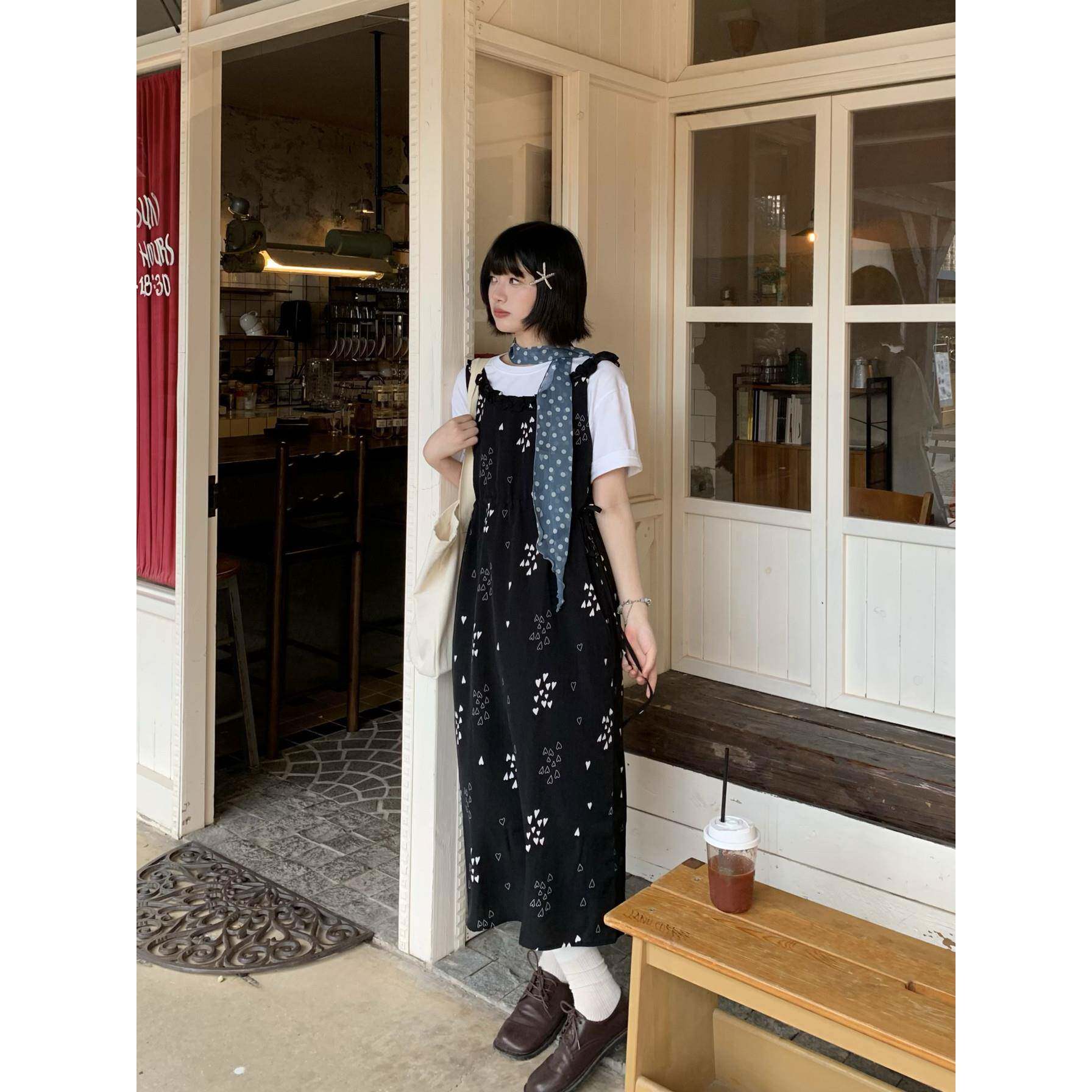 TREES 爱心碎花吊带裙女夏季小个子宽松休闲吊带长裙可收腰