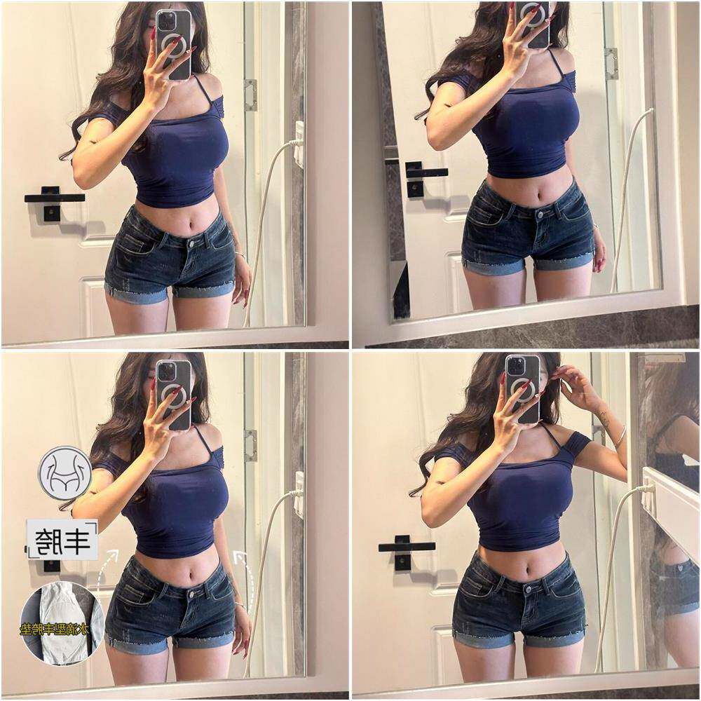 李李服饰低腰辣妹丰胯牛仔超短裤女2025夏季新款紧身显瘦卷边热裤