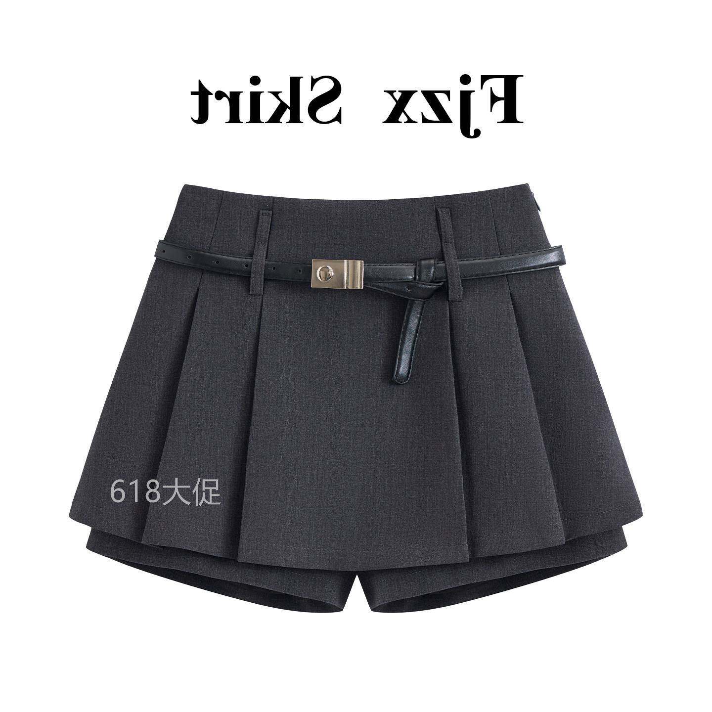 灰色百褶半身裙女士2026新款春夏压褶假两件高腰遮肉A字短裙裤子