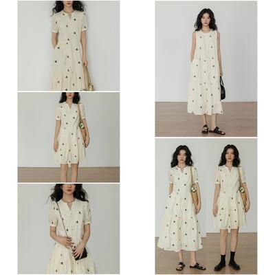 夏季度假风刺绣V领洋装女2025新款显瘦a字裙公主风气质休闲裙子