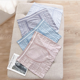 内裤 男青年短裤 纯棉平角裤 四角裤 头 格子无缝超弹透气印花大码 男士