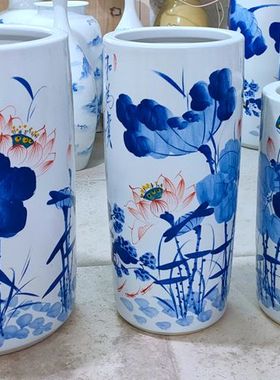 书画筒 字画缸 瓷器 青花瓷 箭筒 帽筒 放伞筒景德镇陶瓷 大花瓶