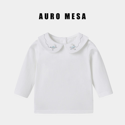 爱诺蒙莎娃娃领刺绣长袖打底衫