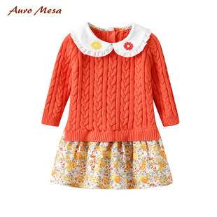 5岁 女宝宝针织碎花裙子女童洋气公主裙1 秋冬新款 婴儿连衣裙长袖