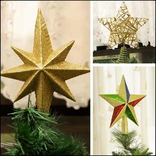 伯利恒之星圣诞树顶星装 饰星星圣诞节五角星八芒星金色银色耶诞节