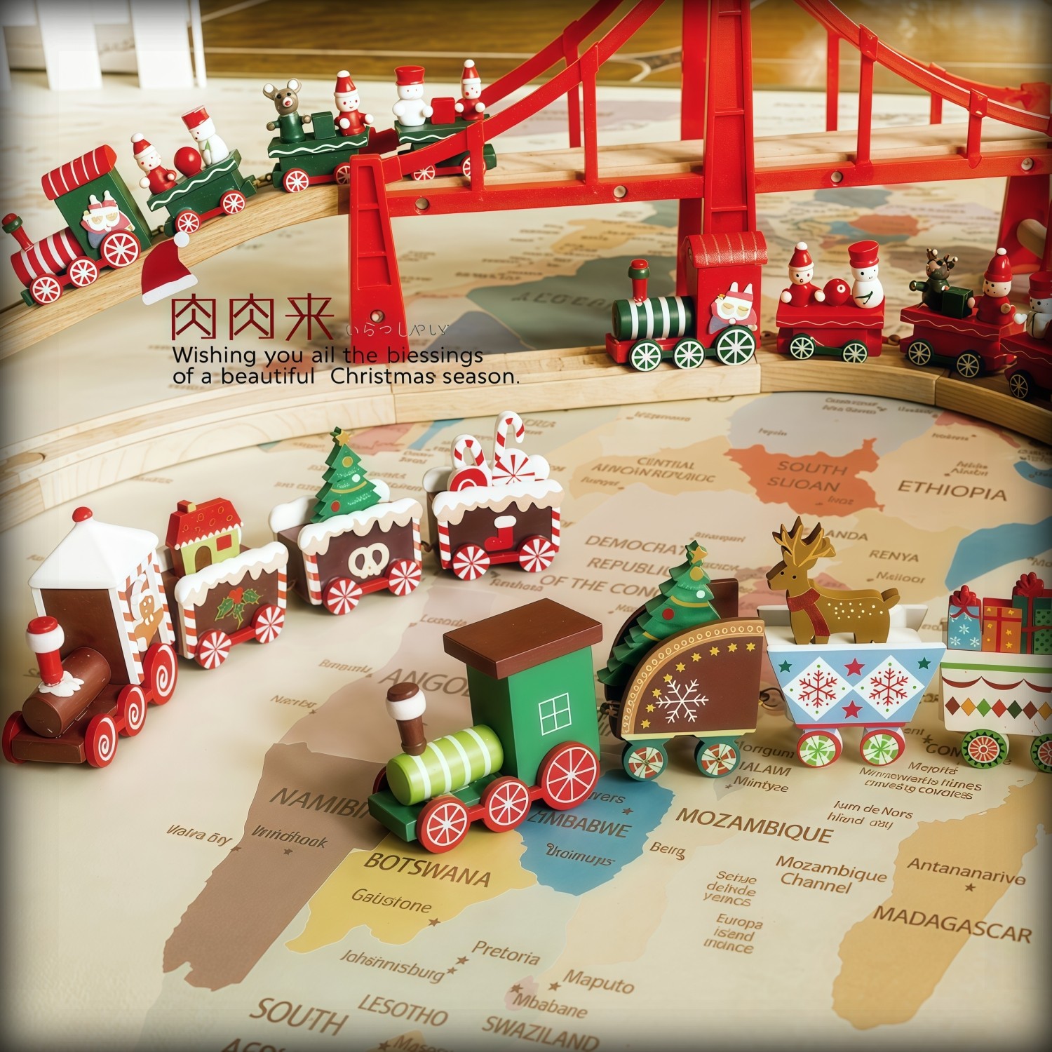 圣诞节小火车摆件耶诞节木块派对橱窗小礼物橱窗餐厅咖啡面包店铺