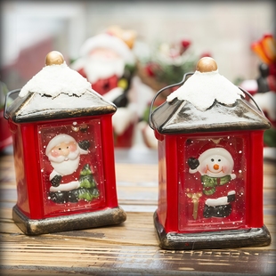 圣诞节手工陶瓷摆件耶诞亮灯礼物装饰摆设橱窗西餐咖啡厅面包店铺