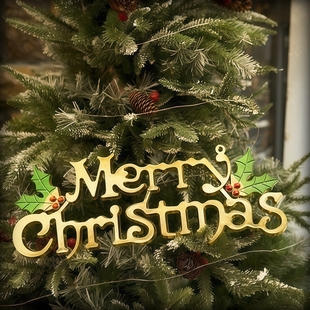 圣诞节金色英文字牌圣诞树装 饰布置CHRISTMAS 饰字母牌挂饰耶诞装