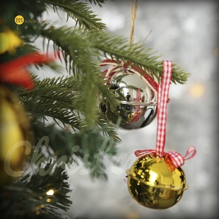 B圣诞树装 饰金属圆铃铛响铃铛金色银色红色