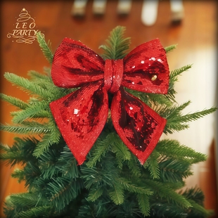 亮彩鳞片圣诞节耶诞节大蝴蝶结背景墙布置装 饰结金色银色红色新年