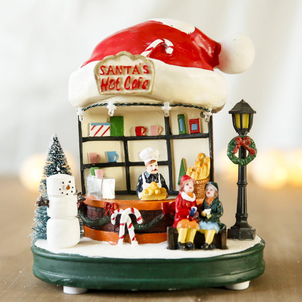 XMAS圣诞节耶诞节装饰树脂小房子装饰亮灯礼物礼品圣诞帽屋子摆件