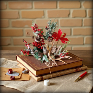 圣诞节仿真叶枝条红果松果树枝叶装 饰商场美陈布置面包店花藤耶诞