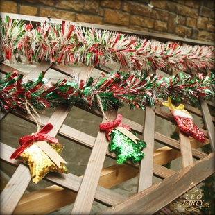 B圣诞节彩条毛条拉条耶诞节橱窗门头西餐厅咖啡面包店铺装 饰布置