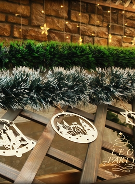 B圣诞节彩条毛条草耶诞橱窗西餐厅咖啡面包店铺装饰布置草条绿色