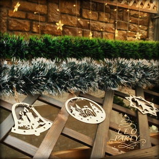 B圣诞节彩条毛条草耶诞橱窗西餐厅咖啡面包店铺装 饰布置草条绿色