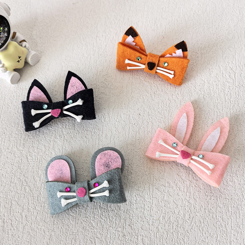 创意猫咪老虎兔子卡通头像发夹布艺手工制宝宝发卡小啾啾头饰可爱