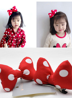 韩版布艺时尚发饰波点红色米妮大蝴蝶结发夹儿童立体充棉夹子头饰