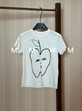 WMM抽象苹果圆领短袖T恤女新款休闲百搭韩版时尚气质舒适显瘦上衣