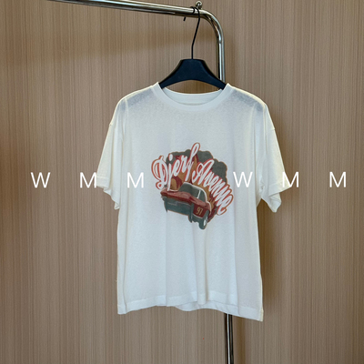 WMM复古老爷车女士短袖T恤套头圆领夏季新款百搭时尚休闲宽松上衣