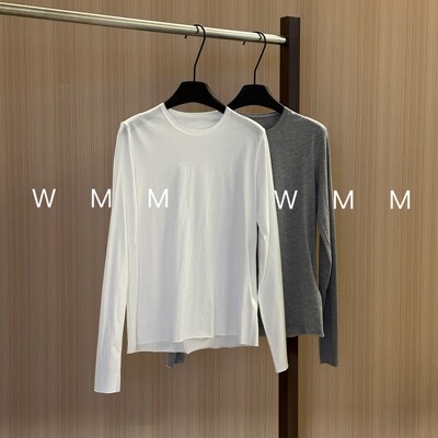 WMM切割边长袖正肩T恤女纯色秋冬新款百搭合身打底内搭透气舒适