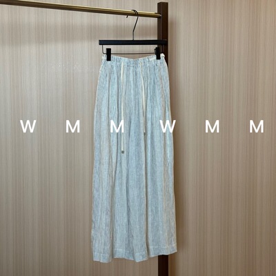 WMM条纹拼接灰色亚麻休闲裤女新款休闲百搭韩版时尚舒适显瘦裤子