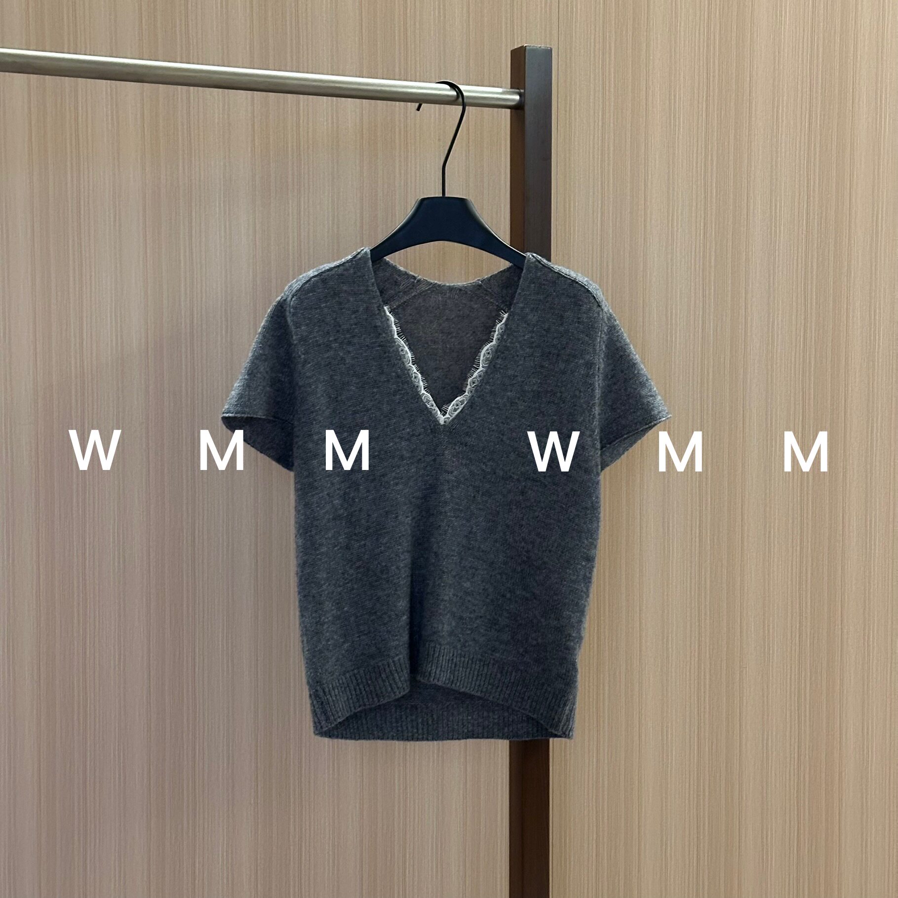 WMM春夏新款短袖针织衫法式芭蕾风蕾丝拼接V领女时尚简约气质韩