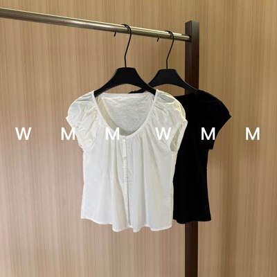 WMM蚕丝棉插肩袖V领短袖衬衫女新款休闲百搭时尚舒适显瘦简约上衣