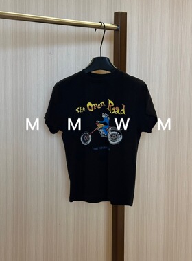 WMM卡通印花复古图案棉圆领套头短袖T恤女夏季新款显瘦百搭上衣
