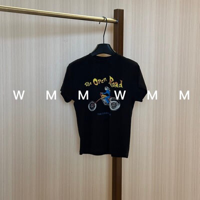 WMM卡通印花复古图案棉圆领套头短袖T恤女夏季新款显瘦百搭上衣
